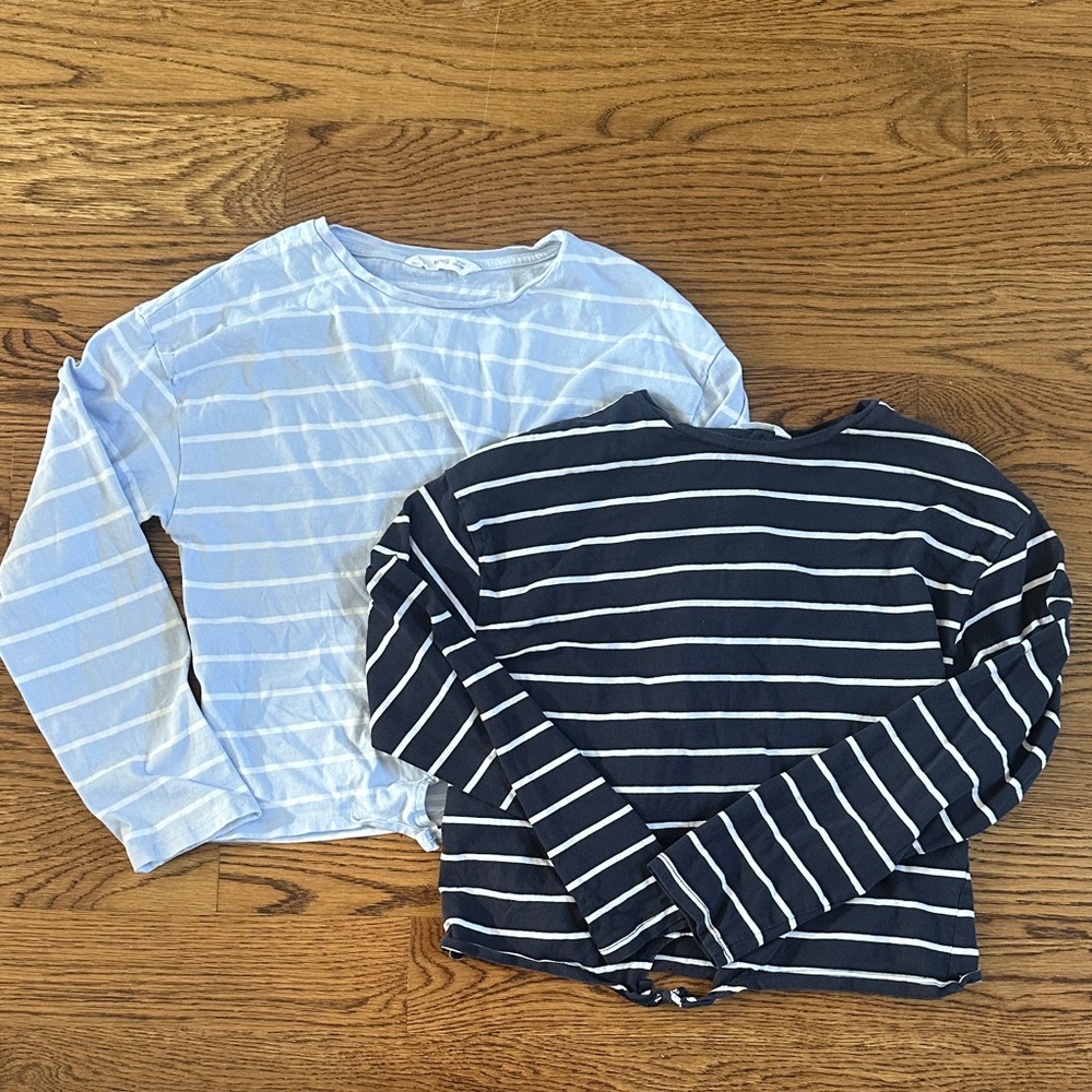 Mango Girls Striped Long Sleeve Shirts - light Blue and Navy